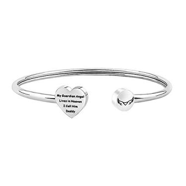 Imagem de LQRI Loss of Parents Sympathy Gift My Guardian Angel Lives in Heaven I Call Her/Him Mommy/Daddy Bracelet In Memory of Mother Father, Small, Metal, aço inoxidável