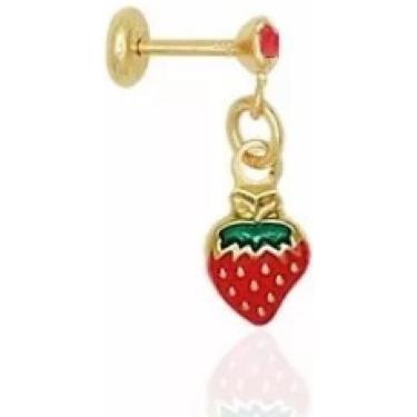 Imagem de Brinco Morango Fruta Delicado Folheado A Ouro 18k