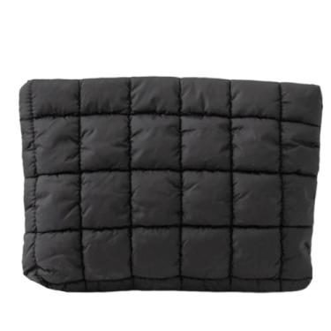 Imagem de FITINI Bolsa de maquiagem grande portátil acolchoada com estampa floral organizadora de cosméticos linda bolsa feminina de algodão macio com zíper à prova d'água bolsas de armazenamento de higiene