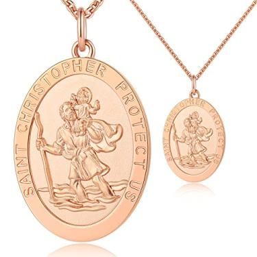 Imagem de Jiahanzb Colar de São Cristóvão – Colar com pingente de medalha de São Cristóvão, banhado a ouro branco 18K, para homens e mulheres, colar de São Cristóvão, protetor religioso, pingente de talismã