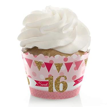 Imagem de Decorações de festa de aniversário de 16 a 16 anos – doces – Embalagem de cupcake de festa – Conjunto de 12