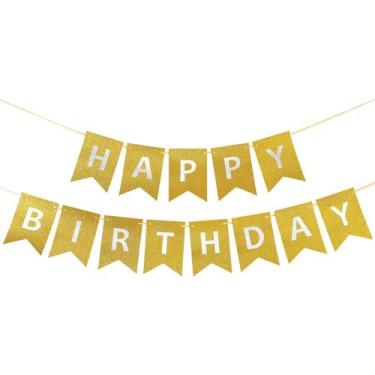Imagem de Banner de Aniversário Clabby - Letras Douradas com Glitter