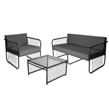 Imagem de Conjunto 1 Poltrona 1 Namoradeira e 1 Mesa de Centro Córdova em Aço Carbono e Fibra Sintética