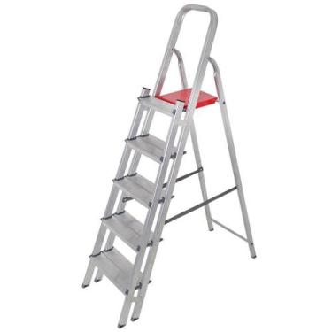 Imagem de Escada Suporta 120kg Alumínio 5 Degraus 1,53m Pés Antiderrapantes Degr