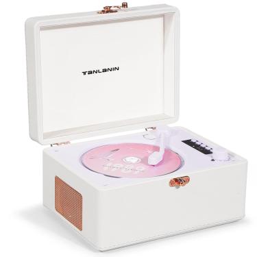 Imagem de Leitor de cd tanlanin Vintage Desktop com alto-falantes Bluetooth branco