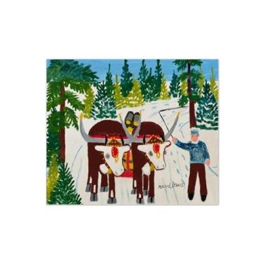 Imagem de Maud Lewis Poster-Famous Canvas Prints Reprodution-Artwork Picture Wall Art para decoração moderna de sala de estar (dois bois 2) 60x70cm-23x27in sem moldura