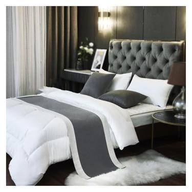 Imagem de Cachecol de corredor de cama de hotel, estampa moderna, bordado, decoração de cama, protetor de cama macio, cobertor de cama, toalha de cauda, para cama de solteiro queen size - cinza | 2 fronhas 19,7