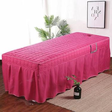 Imagem de Capa de cama para salão de beleza, cor sólida, para mesa de massagem, adequada para a pele, lençol com saia macia e grossa com bolso lateral, colcha de spa de massagem profissional com furo rosa ||70