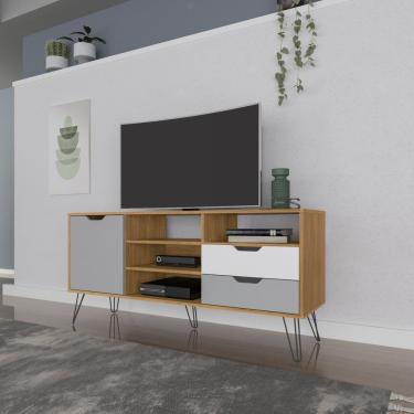 Imagem de Rack Para Tv Até 55 Polegadas 1 Porta 2 Gavetas Estocolmo Artely Carvalho/Grafite