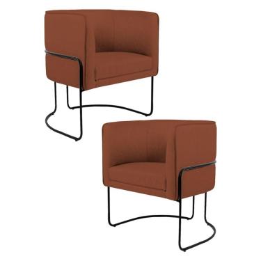 Imagem de Kit 2 Poltronas Base Aço Betina B-235 Linho Laranja