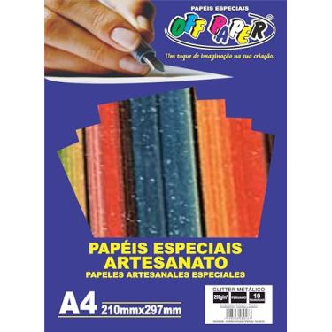 Imagem de Papel Glitter Metálico Off Paper A4 250 g/m² – Cor Peruano – Pacote com 10 Folhas – Brilho Premium para Artesanato e Convites