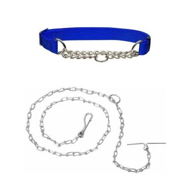 Imagem de Kit Coleira Corrente Metal Cachorro Adestramento Pet Caes Guia Semi Enforcador Passeio