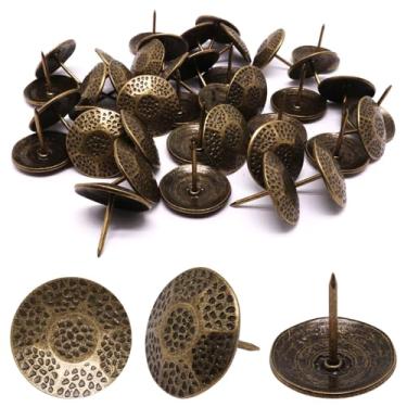 Imagem de YuGtcen 40 peças de tachas de estofamento, pregos decorativos para polegar, pregos de metal para estofamento de madeira, aderência de móveis vintage (26 x 23 mm, bronze em forma de tartaruga)