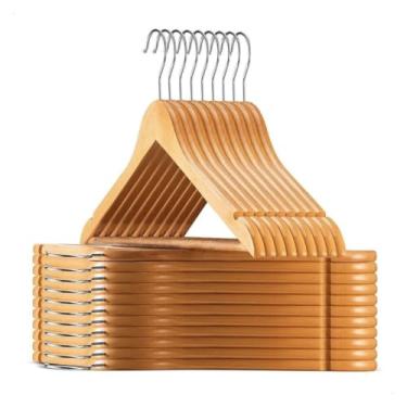 Imagem de Kit 20 Cabide De Madeira Adulto 45cm Marfim Envernizados Com Barra Deslizante - Ideal Para Roupas, Calça, Camisas, Terno, Saia, blazer