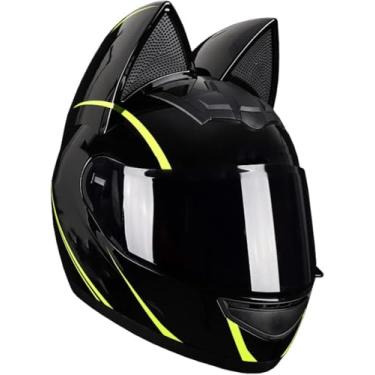 Imagem de Capacetes De Motocross Cool Girl Para Mulheres Com Orelhas De Gato, Certificado Dot Adulto Flip Up Visores Capacete Integral Scooter Offroad Crash Moped Street Unissex Capacete Mo, J, S(50~53cm)