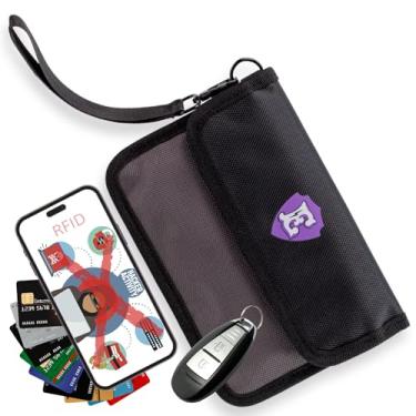 Imagem de Bolsas Faraday grandes para telefones com dois bolsos, mangas com bloqueio de RFID, escudo de bloqueio de sinal, protetor de chaveiro Faraday, bolsa RFID Faraday para chaveiro com alça removível,