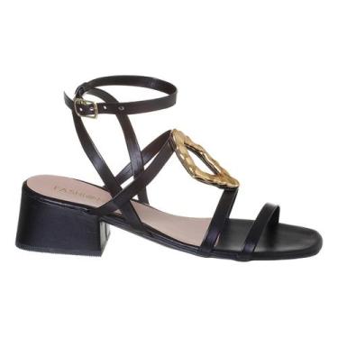 Imagem de Sandalia Salto Bloco Feminino Pedraria Peça Metal Saltinho - Fashionei