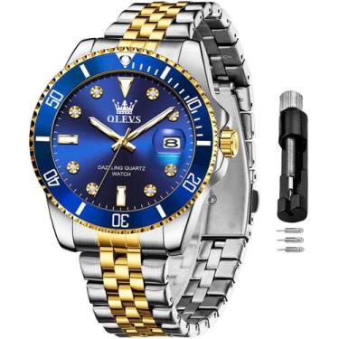 Imagem de Relógio OLEVS Mens Fashion em aço inoxidável impermeável azul