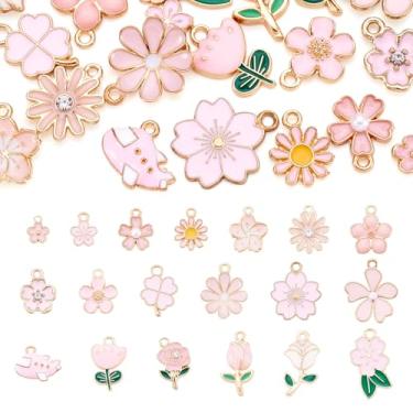 Imagem de Spritewelry Pingentes de flor de liga esmaltada, flor de cerejeira, pingentes, brincos florais de metal para fabricação de joias, colar e pulseira