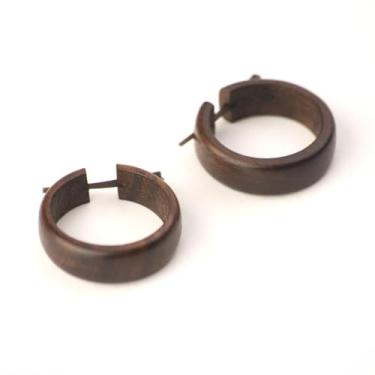 Imagem de Brincos femininos de madeira marrom redondos tribais redondos artesanais 81stGeneration