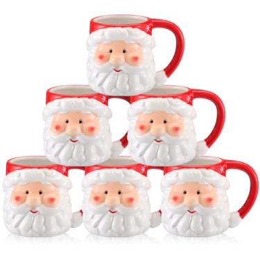 Imagem de Sliner 6 peças de caneca de café de Natal Papai Noel vintage cabeças de Papai Noel caneca de cerâmica design temático de Natal conjunto de copos para café chá chocolate quente e presentes presentes