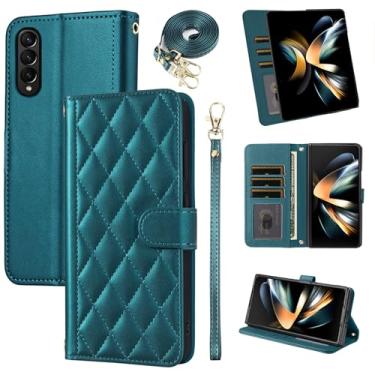 Imagem de Furiet Argyle Capa carteira para Samsung Galaxy Z Fold 4 5G 2022 com alça de pulso/ombro slots de cartão Folio bolsa de couro PU de luxo com suporte para celular ZFold4 Z4 Fold4 4Z ZFold45G mulheres