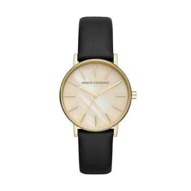 Imagem de Relógio feminino A|X ARMANI EXCHANGE de aço inoxidável dourado e couro preto (modelo: AX5561), Ouro e preto, Relógio de quartzo
