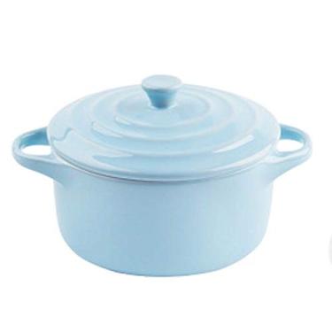 Imagem de Tigela de cereais tigelas de sopa com alças, alça dupla redonda de cerâmica para pudim, tigelas de sopa creme brulee para cozinha (cor: azul, tamanho: S)