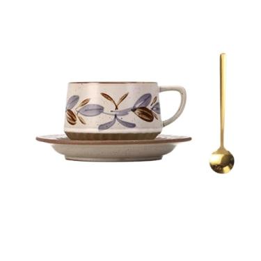 Imagem de Caneca de café, conjunto de chávenas de café/chá, cerâmica floral vintage com pires e colher