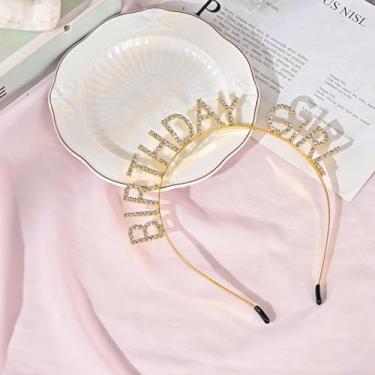 Imagem de Tiara de aniversário para mulheres e meninas, tiara de feliz aniversário com strass, acessório de festa de princesa, coroa de aniversário para mulheres adultas (ouro)