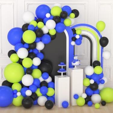 Imagem de Kit de arco de guirlanda de balão azul preto branco verde - 122 peças de balões de festa de videogame azul real e preto para decoração de festa de formatura de aniversário de videogame