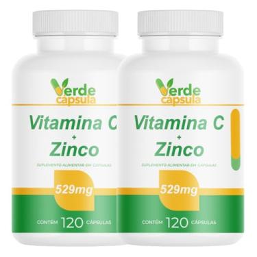Imagem de Kit 2 Vitamina C 500mg com Zinco Quelato 29mg 240 Cápsulas - Ácido Ascórbico e Bisglicinato de Zinco - Suplemento Alimentar em Cápsulas - Verde Cápsula