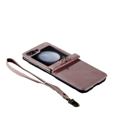Imagem de Para samsung z flip5 capa de bolsa de couro com alça de telefone para samsung galaxy z flip 5 flip5 zflip5 capa confortável funda, rosa, para samsung z flip 5