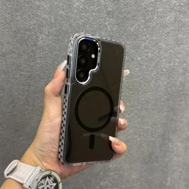 Imagem de Capa magnética transparente para celular Samsung Galaxy S23 S22 Ultra S25 S24 Plus com borda fina colorida e capa protetora para câmera (para Galaxy S24/preto)