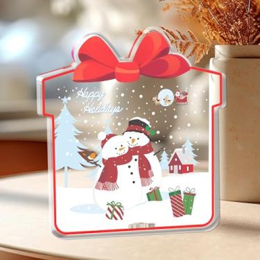 Imagem de Casal romântico boneco de neve decoração de mesa de Natal placa acrílica de inverno decorações de Natal para mesa de casa prateleira de manto