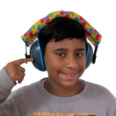 Imagem de Abafador de Ruídos Autismo Slim, Protetor Auricular com Padrão Puzzle Colorido, 18dB, Forro Removível e Lavável, para Autistas e Sensibilidade Sensorial