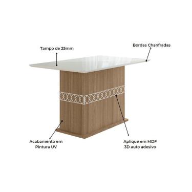 Imagem de Mesa de Jantar 4 Lugares Tampo com Vidro Lagos Carvalho Off-White