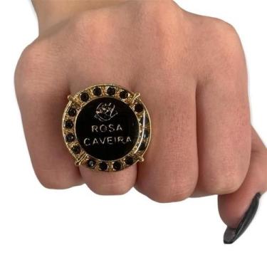 Imagem de Anel Ajustável Rosa Caveira 2,50 Cm Dourado Em Metal - Bialluz Present
