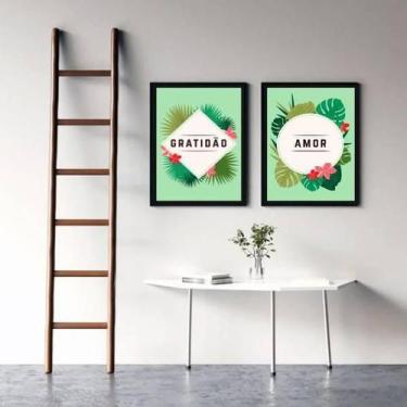 Imagem de Kit 2 Quadros Decorativos Gratidão E Amor - Tropical 45X34Cm - Quadros