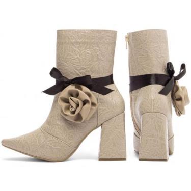 Imagem de Bota Cano Médio Bico Fino Salto Alto Grosso Bloco Feminina 12 cm Vinta