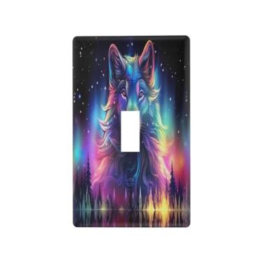 Imagem de Blueangle Tampa de placa de parede para interruptor de luz - Aurora Boreal Wolf Light Switch Cover Decorativa Placa de Parede, Tamanho 1 - Gangue 4,53 x 2,76 polegadas (342)