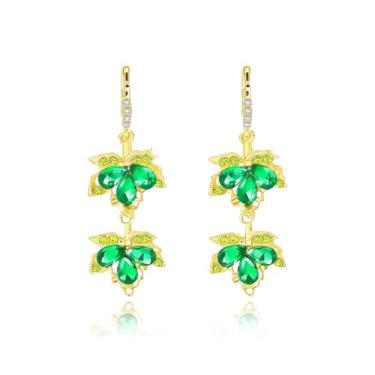 Imagem de Brincos femininos de strass do Dia de São Patrício com zircônia verde, trevo de trevo de boa sorte, brincos para presente de dia de São Patrício, acessórios para presentes, Medium, Metal, Sem pedra