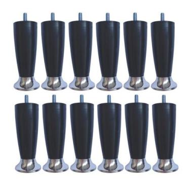 Imagem de Kit Pé Cama Box Queen Bipart Baú Rubi Preto Cromado 12cm - Zoe & Chari