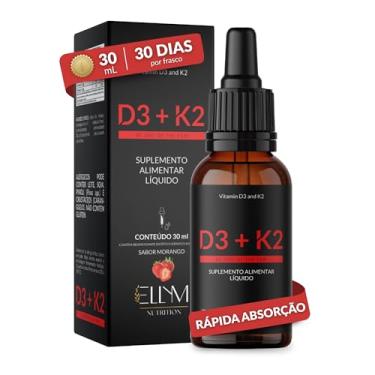 Imagem de Vitamina D3 K2 em Gotas Sublingual 30mL ELLYM NUTRITION 2000 UI D3 + 120 mcg K2 Mk7 Sabor Morango Fortaleciomento Ósseo e Muscular