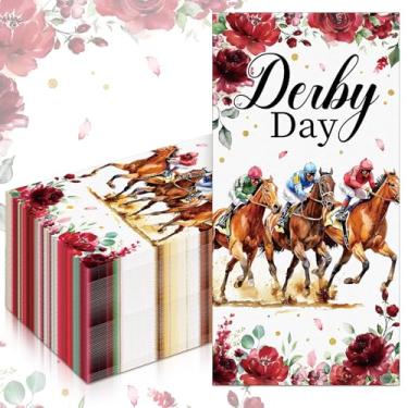 Imagem de Jingmore 100 peças Derby Guardanapos de festa papel Derby Day toalhas de hóspedes descartáveis corrida de cavalos rosa jantar decorativo toalhas de mão para corrida de cavalos suprimentos de festa
