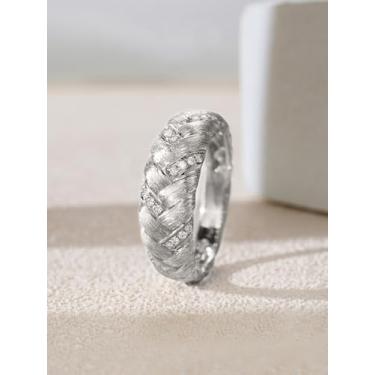 Imagem de 1 anel de zircão de diamante escovado torcido elegante joia fina presente para mulheres presentes de aniversário namoro uso diário, Cobre, Sem pedra preciosa