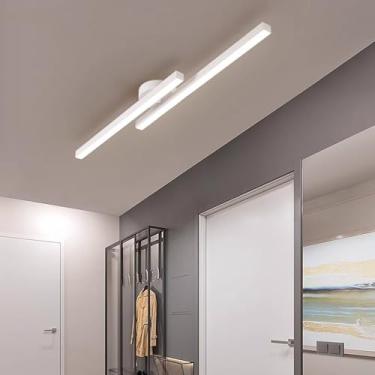 Imagem de GZZBMY LED Candeeiro de teto moderno minimalista design longo linear teto metal alumínio candeeiros teto interior para quarto sala de estar restaurante cozinha (branco luz neutra, 60 cm)