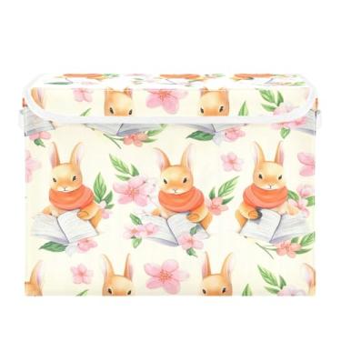 Imagem de SEHANY Cestas de armazenamento fofas de coelho de desenho animado com tampas, organizador de caixas de armazenamento de tecido para armário de roupas, cobertor de escritório, berçário, 42 x 32 x 30 cm