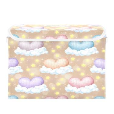 Imagem de Burbuja Caixa de armazenamento Heart in Cloud com tampa e alças, caixa de armazenamento grande dobrável para prateleiras armário quarto escritório organizador