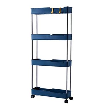 Imagem de Carrinho de cozinha com rodinhas de 4 níveis - Organizador de armazenamento fino sobre rodas, prateleira de utilidade móvel para facilitar a movimentação, armário de cozinha que economiza espaço, cor
